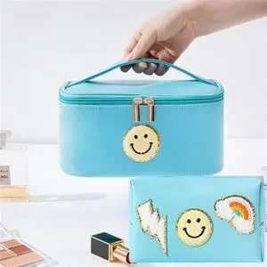 Bags | 2 Pack Preppy Patch Makeup Bag Leather Cosmetic Bag  display picture 3